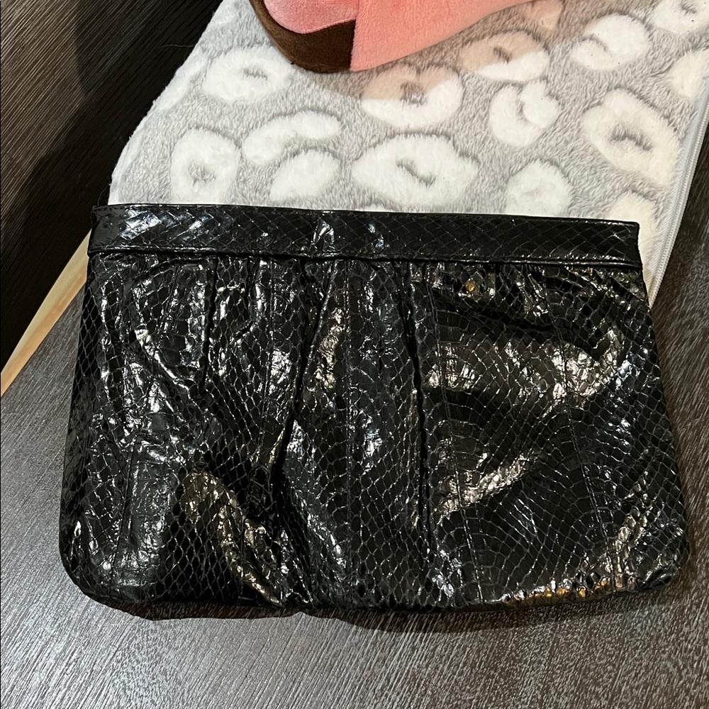 SAKS Vintage Genuine Snakeskin Patent Leather Clutch